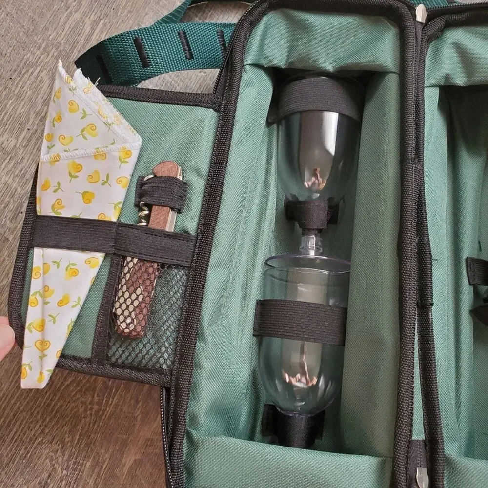 Wine bottle tote with accessories Picnic for two Adjustable shoulder strap